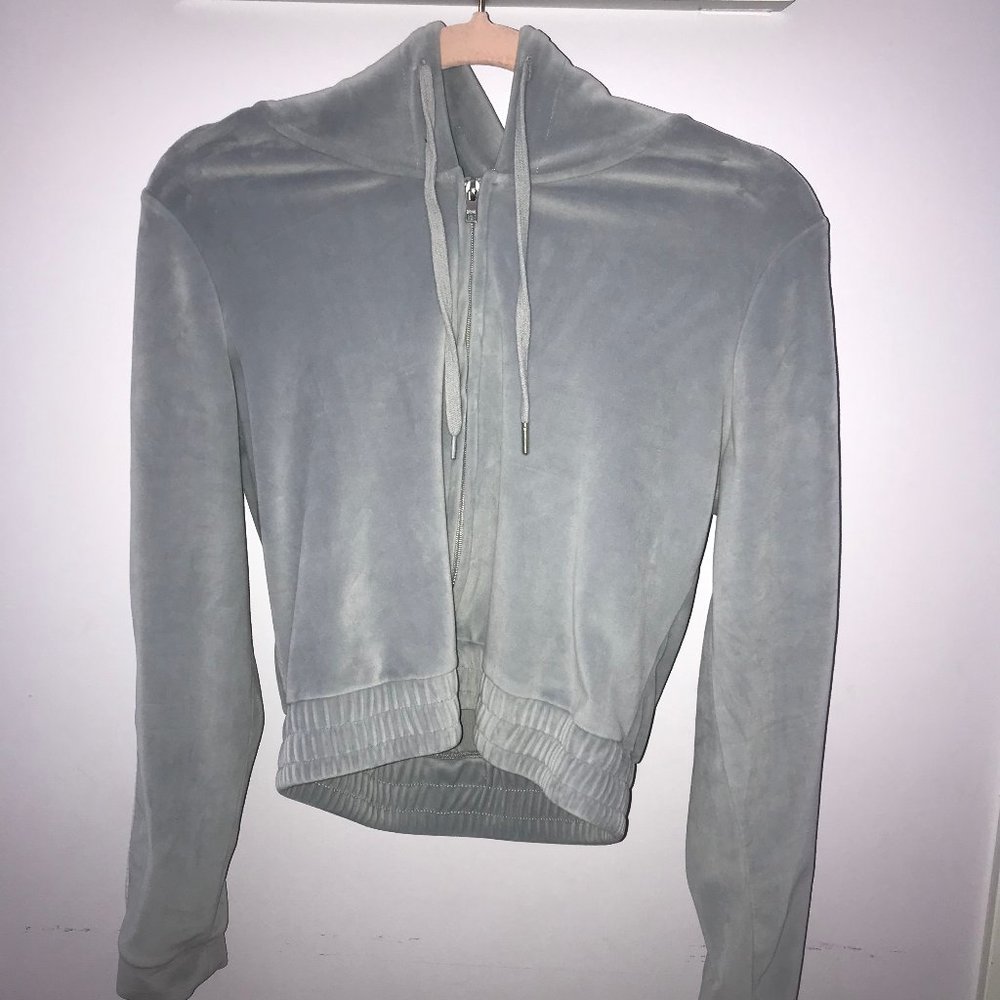Silver Velvet Zip-Up Sweater